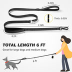 Double Handle Dog Leash with Poop Bag Holder and Car Seat Belt Buckle | Heavy Duty | Double Handle | with Poop Bag Holder | with Car Seat Belt Buckle | Reflective | Lightweight