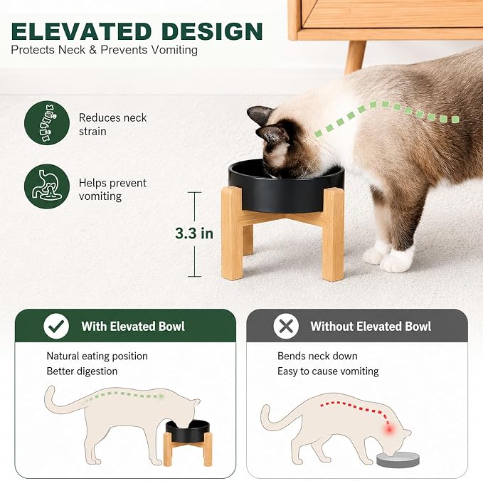 Ceramic Slow Feeder Dog Bowls with Raised Stand, 1.5 Cups Elevated Slow Feeding Bowl for Small and Medium Dogs and Cats, Non-Slip Pet Food Dish Helps Reduce Gulping and Bloating