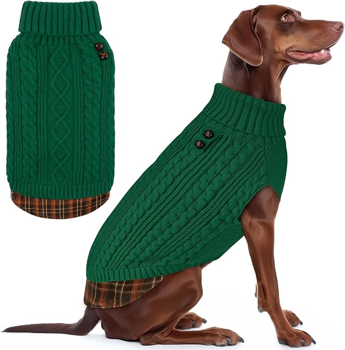 KYEESE Dog Sweater Turtleneck Thick Knit Pullover for Cold Weather | Stretchy Fit, Lightweight & Warm, Cozy Knit Comfort, Classic Plaid Design, Gentle on Sensitive Skin, Comfortable Daily Wear
