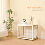 DWANTON Dog Crate Furniture with Cushion, Wooden Kennel Table with Double Doors, Indoor Dog House, Medium Size, 32.5" L, White