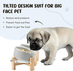 SPUNKYJUNKY 15° Slanted Ceramic Dog and Cat Bowl with Wooden Stand, Tilted Bulldog Food and Water Bowl No Slip Non-Spill for Cats Medium Dogs Big Face Pets 13.5 OZ (1.7 Cups, Grey × 2)