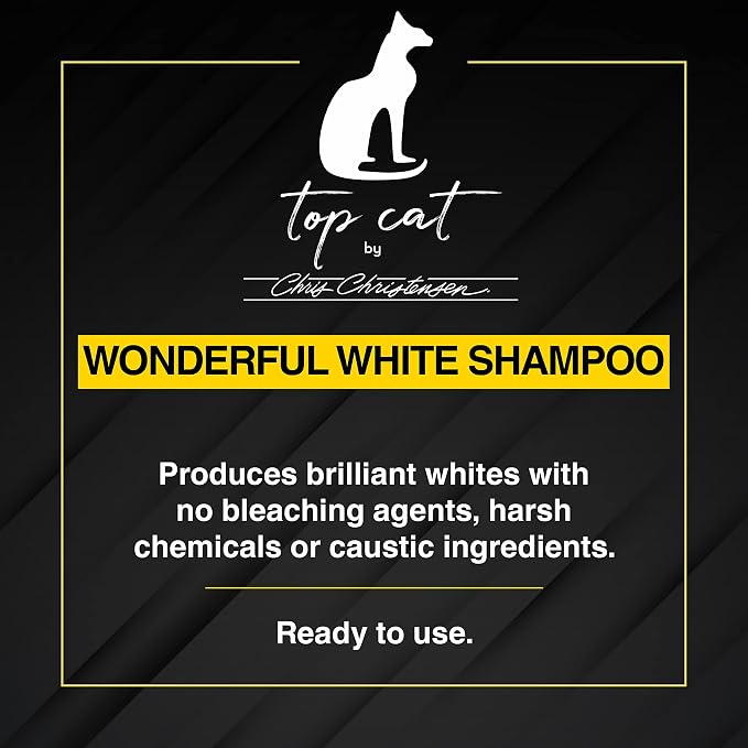 Chris Christensen Top Cat Wonderful White Shampoo for Cats, Groom Like a Professional, Corrects Yellow, Brightens All Coat Colors, Made in USA, 32 oz