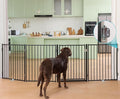 No Pawblems Full Metal Freestanding Dog Gate with Door, 30" Tall | Foldable Pet & Dog Fence for Stairs/Deck/Doorways, Indoor/Outdoor, Freestanding & Wall Mount, 104" Wide, 4 Panels, Black