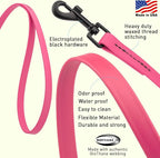 Dogline Biothane Waterproof Dog Leash 2/4/6 Ft Strong Coated Nylon Webbing with Black Hardware Odor-Proof Easy to Clean High Performance for Small or Large Dogs Made in USA, Passionfruit Pink