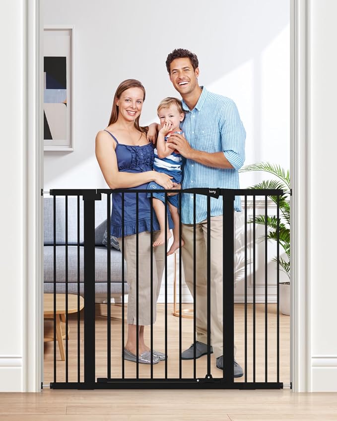 keny 36" Extra Tall Baby Gate for Doorways, Fits 29.7" to 46" Openings | Auto Close Pressured Mounted Dog Gate for Stairs, No Drilling Easy Install Pet Gate, Black