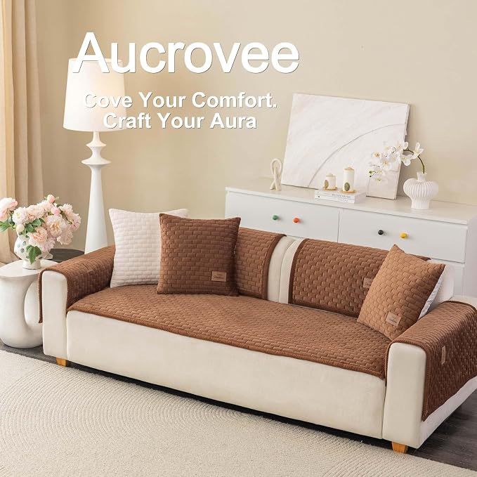 Washable Velvet Dog Couch Cover, Plush Pet Sofa Furniture Protector for 2-3 Cushion Couch, Non-Slip Washable Cover for Dogs(1PC/27.6"x59.1",Brown)
