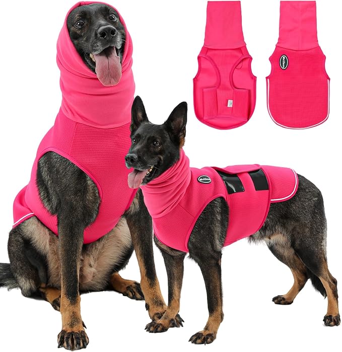 Meifsou Dog Anxiety Vest with Hood, Skin-Friendly Thunder Jacket for Dogs, All-in-One Dog Calming Shirt with Hood for Thunder, Fireworks, Separation - Keep Pet Calm Without Medicine, Rose, 3XL