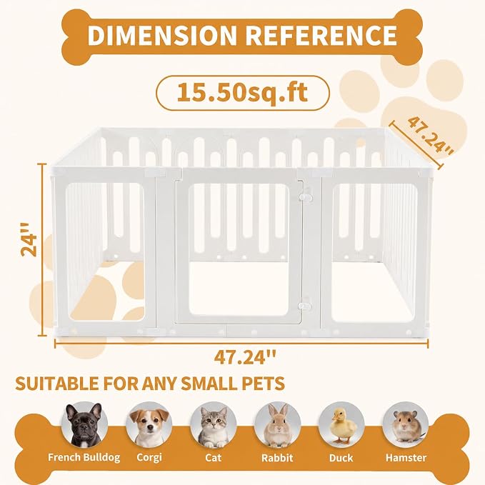 Acrylic Dog Playpen Indoor, Puppy Pens for Small Dogs & Puppies,15 Panels | Easy Assemble, DIY Flexible Shape Dog Pen with Plastic Fence, Pet Exercise Pin for Small Animals, 24''Tall