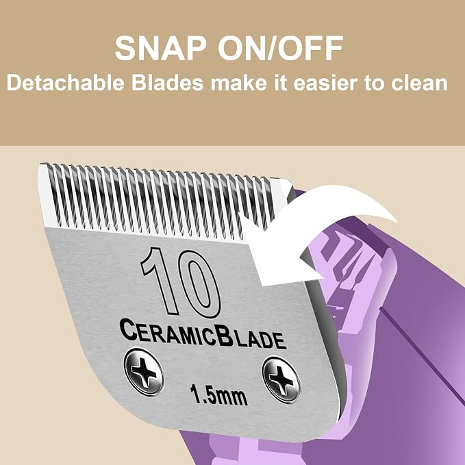 10#Dog Grooming Ceramic Blade sets,Compatible with Andis/Oster A5/Wahl 10KM | Size 10 Cut Length 1/16"(1.5mm)，10 Pack