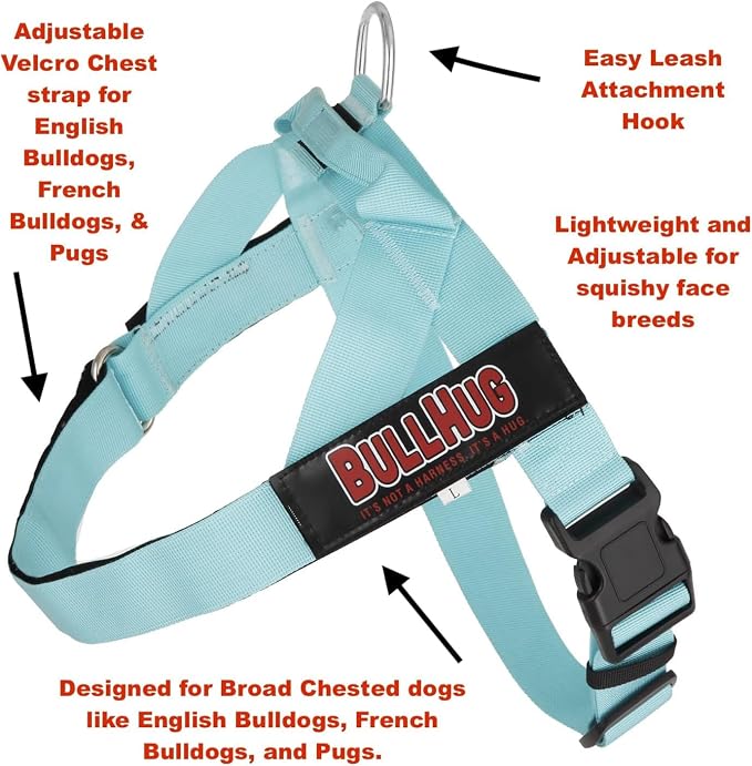 BULLHUG Adjustable Dog Harness– No Pull, No Choke – for English Bulldogs, French Bulldogs, Pugs & Broad-Chested Breeds – Easy, Safe Walks (Taco, Medium)