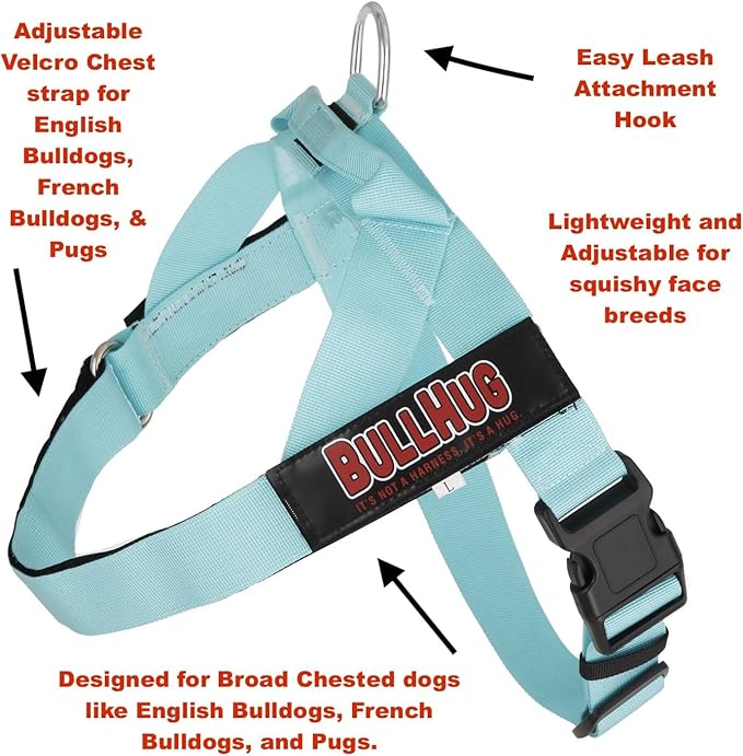 BULLHUG Adjustable Dog Harness– No Pull, No Choke – for English Bulldogs, French Bulldogs, Pugs & Broad-Chested Breeds – Easy, Safe Walks (Caution, Medium)