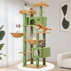 Taoqimiao Cactus Cat Tree, 71 in Extra Large Cat Tower for Inddor Cats | 2 Large Cat Condos, 2 Cute Perches, Metal Frame Cozy Hammock, Durable Scratch Board, 8 Natural Sisal Posts, Basket, MSC026L