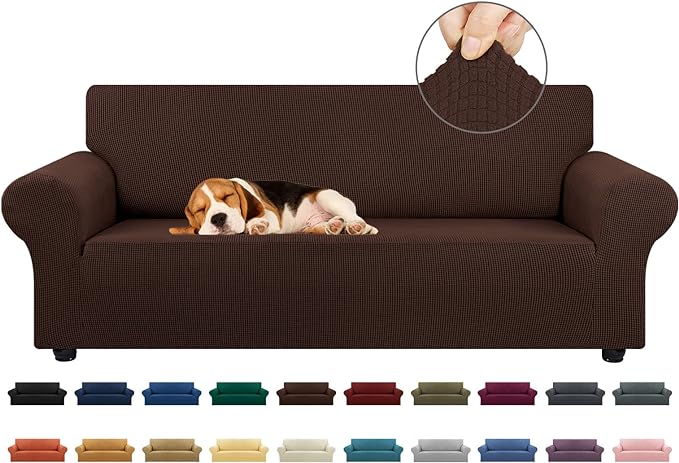 Stretch Couch Covers for Sofa, 3 Cushion Couch Slipcover,Chocolate | 1-Piece Washable Sofa Cover Pet Friendly(78"-94") Furniture Protector Soft Jacquard, Elastic Bottom for Dogs & Kids