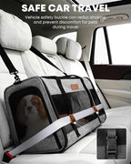 Foldable Cat Dog Carrier for Pets up to 15 Lb, Grey | Top & Side Entry, Soft-Sided Pet Carrier with Ventilated Anti-Scratch Mesh & Car Seat Buckle for Car Travel, 20×13×13 in