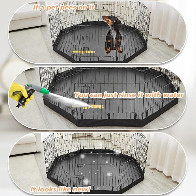 PJYuCien Playpen Bottom Pad for 24'' Width 8 Panel Pen, Hook Connect, Black | Use as Top, Protect Floor, Easy to Move and Clean – Suitable for Puppy, Duck, and Other Small Animals.