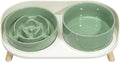 Elevated Slow Feeder Dog Bowls with Splash Proof Stand, Slow Eating 5X | 6.5″ Dog Slow Feeding Bowls & 6.1″ Dog Food Dish, Non-Slip Raised Food and Water Bowl Set for Small and Medium Breeds, Green