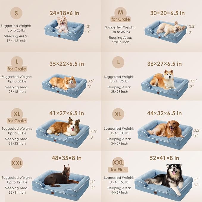EHEYCIGA Orthopedic Small Dog Bed, Waterproof Memory Foam Washable Pet Beds | Non-Slip Bottom and Egg-Crate Foam Medium Pet Couch Bed with Washable Removable Cover, Washed Blue