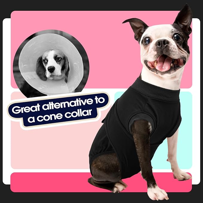 FUAMEY Dog Recovery Suit Male,Dogs Surgery Neuter Suits Puppy Spay Shirts | for Female Protect Dog's Skin Anti Licking Abdominal Wounds Doggie Onesie Pet Bodysuit Alternative to Cone Black M
