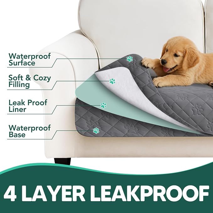 PAWFINITY Waterproof Bed Cover for Dogs, Pet Blanket for Mattress Washable | Paw Print Quilted, Hair Resistant, Anti Cat Scratch, Pee Proof Furniture Protector for King Size Bed, 82x82 Inch, Grey
