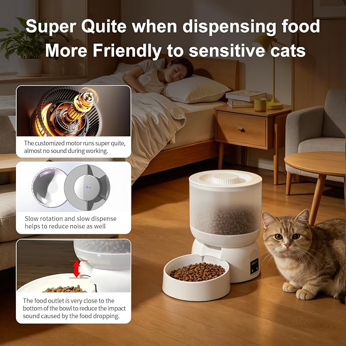 Automatic Cat Feeder,WiFi Auto Cat Feeder for Cats & Small Dogs | 24/7 WiFi Remote Access,180-Day Battery Life,Rechargeable Battery,Slow Feed Mode,Triple Fresh Seal, Quiet Dispensing, 2.5L