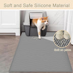 XXL Silicone Cat Litter Mat, 40"x30"(100cmx75cm) Extra Litter Box Mat for Floors, Non-Slip Litter Trapping Mat to Prevent Tracking, Easy to Clean Kitty Litter Catcher Mat, Durable, Gray White