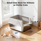 FURTIME 2 Pack Stainless Steel Cat Litter Box with Lid, Metal Kitty Litter Box for Small Cats, Kitten Litter Boxs with Non-Sticky, Anti-Leakage, Easy to Clean, 17"x13"x8.4" (Small)