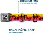 Dog Collar Seatbelt Buckle, Palm Trees Sunset Fade Black, 1.5 Inch Wide | Durable Adjustable Pet Collar, 16 to 23 Inches, Heavy Duty Quick Release Metal Buckle, Sunset Design For Outdoor Travel