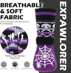 EXPAWLORER Halloween Anti Slip Dog Socks to Prevent Licking Paws, Boots & Paw Protectors with Spider Web Grippers,Doggie Booties for Hardwood Floors for Small Medium Large Senior Dogs Purple Ghost S