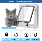 CEESC Large Cat Door for Interior/Exterior, for Pets <23.62", White | Rotary 4-Way Lock, Weatherproof, Fits doors 1.26-2.14", Adjustable tunnel depth, Upgraded version