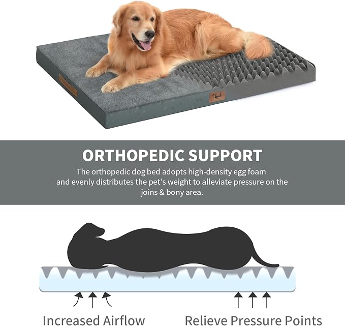 Orthopedic Waterproof Dog Bed for Small Dogs and Cats | Egg Crate Foam for Joint Support, Fits 30x19 Crates, TPU Waterproof Layer, Machine Washable 1680D Oxford Cover, Up to 30 lbs