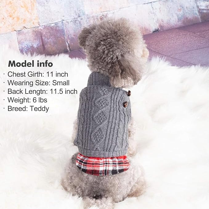 KYEESE Dog Sweater Turtleneck Thick Knit Pullover for Cold Weather | Stretchy Fit, Lightweight & Warm, Cozy Knit Comfort, Classic Plaid Design, Gentle on Sensitive Skin, Comfortable Daily Wear