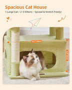 Taoqimiao Cat Tree, 38.5In Cat Tower for Indoor Cats, Suitable for Kittens | Thick Padded Top Perch, Luxurious Cat Condo, Adjustable Basket, 1-Piece Ramp Scratcher, 3 Sisal Posts, Green & Beige MS029SGB