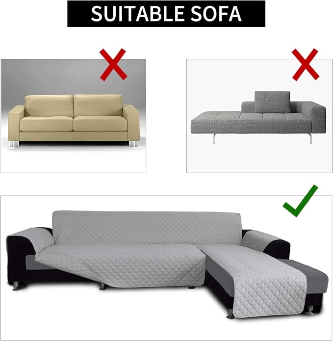 Easy-Going Reversible L-Shape Sectional Couch Cover, Small, Light Gray | Soft Sofa Slipcover For Dogs, Fits Left/Right Chaise Lounge Protector, Water Resistant Mat For Living Room