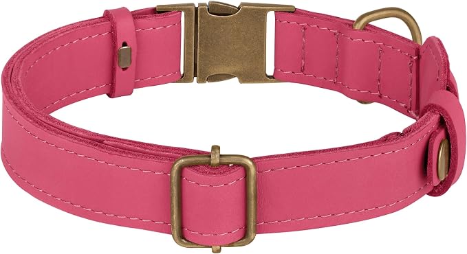 AirTag Dog Collar - Genuine Leather Dog Collar with Apple AirTag Holder and Metal Buckle - Smart GPS Tracking Pet Collars (Pink, S, 12"-15" Neck Fit)