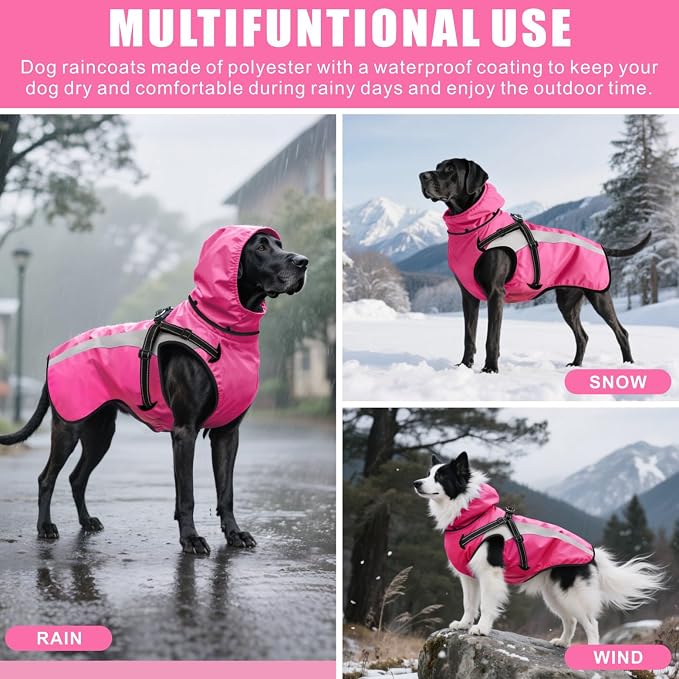 Dog Raincoat Waterproof Raincoats for Dog Reflective Dogs Rain Jackets with Hood Hoodie Pet Rain Poncho Coat for Small Medium Large Dogs Puppies S-XXL (Pink, M)