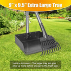 TOOGE Larger Pooper Scooper for Large Dogs Long Handle Stainless Metal | Dog Pooper Scooper for Large Medium Small Dogs Tray and Rake Set Heavy Duty