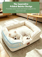 Spotted Play Orthopedic Dog Bed with Sides - Sofa Beds for Small Dogs, Supportive Foam Pet Couch Bed with Washable Removable Cover, Waterproof Lining and Non-Slip Bottom, Ivory - S