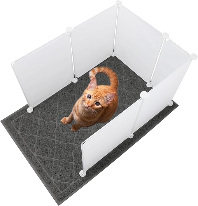 FHTONGE Large Cat Litter Box Enclosure Splash Guard with Litter Catch Mat | Litter Pan Privacy Screen for Floor Wall Protector, Universal Kitten Toilet Box Cover Hideaway Divider, Pee Shield Surround