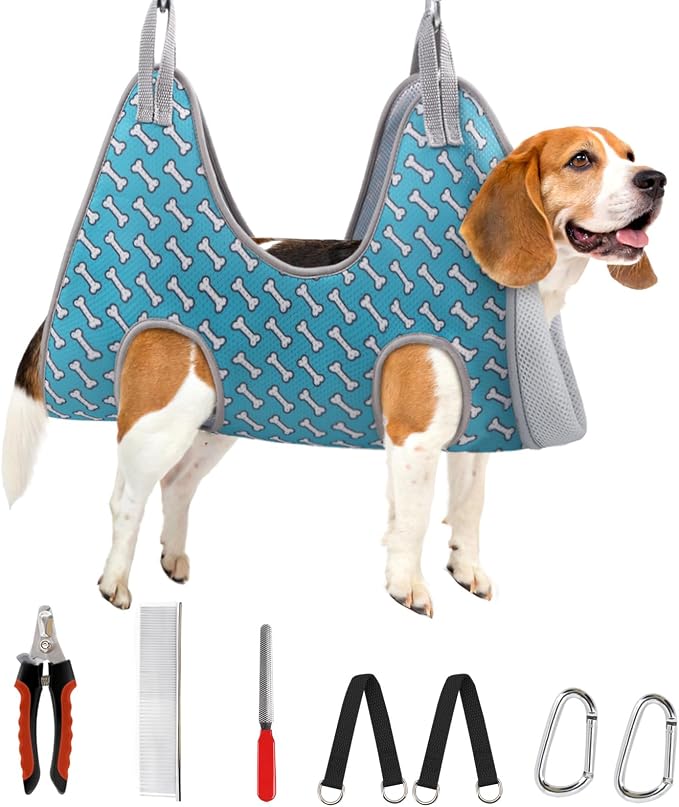 Supet Dog Grooming Hammock for Nail Trimming, Pet Grooming Hanging Harness | Restraint Dog Leashes Sling, Stress-Free Animal Holder Set for Clipping Nails, Ear & Eye Cleaning, Medicine(Coral Blue, L)