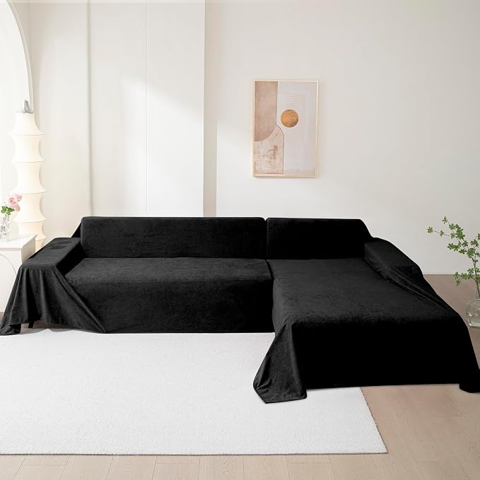 Couch Cover for 3 Cushion Cat Scratch Proof Couch Protector Washable Sofa Covers Sectional Black Couch Covers for Dogs Soft L Shape Sofa Slipcover for Pets Kids, 91" x 134"