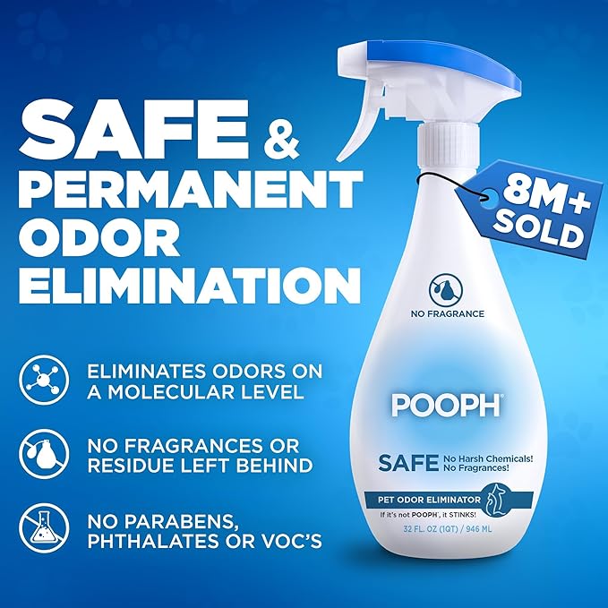 POOPH Pet Odor Eliminator Spray, 32 oz - Pack of 2 | Unscented pet odor eliminator spray for home surfaces, upholstery, furniture, and vehicles