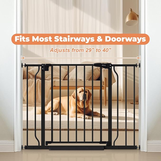 Baby Gate No Drilling, 29"-40" Dog Gate Indoor for Stairs & Doorways | Auto Close, Pressure Mounted Adjustable Pet Gate Indoor, Easy Walk Through Child Gate for Baby & Pet Stroller Friendly, Black