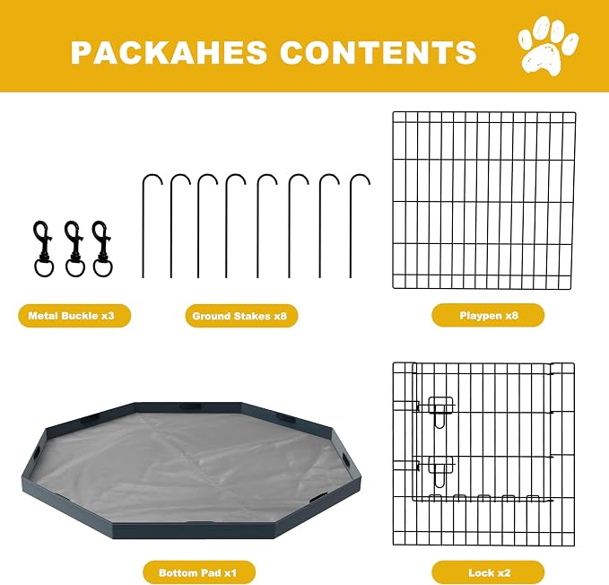 Foldable Dog Playpen,30in 8 Panels Metal Pet Exercise Fence with Bottom Pad | Dog Play Pen for Indoor Outdoor,Heavy-Duty Pet Fence Puppy Crate Kennel with Door for Small Medium Pets