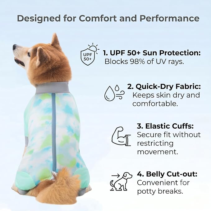 Dog Cooling Sun Protection Suit, Outdoor Fashion Onesie, UPF 50+ Lightweight Breathable Quick-Dry, Anti-Dirt & Anti-Shedding, Zipper Design for Easy Dressing Undressing (Cyan, XXX-Large)