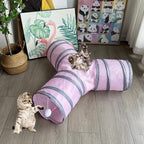 3-Way Collapsible Cat Tunnel Tube Toy Pink — Interactive Play Tunnel with Hanging Ball & Peek Hole for Indoor Cats, Kittens, Puppies & Rabbits | Hours of Fun & Exercise