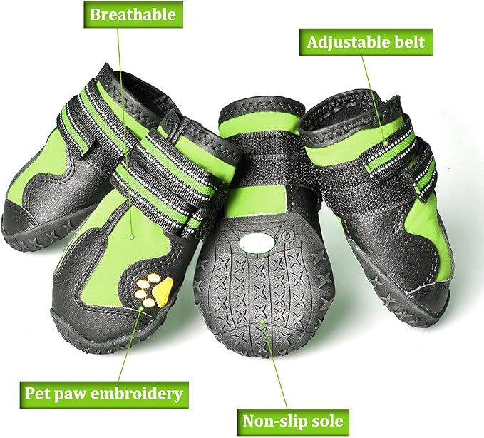 CovertSafe& Dog Boots for Dogs Non-Slip, Waterproof Dog Booties for Outdoor, Dog Shoes for Medium to Large Dogs 4Pcs with Rugged Sole Grey-Green