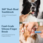 Flydog Fresh Kiss Nano-HAp Dog Tooth Brushing Kit, Vet Approved Remineralizing Formula for Dogs & Cats - Rebuild Enamel, Remove Tartar & Plaque, 360° Toothbrush & Silicone Finger Brush (Chicken)