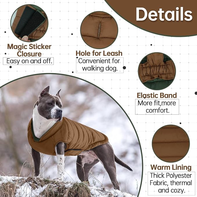 Lelepet Reversible Dog Coat Windproof Dog Jacket Lightweight Puffer Vest | Winter Jacket Warm Cold Weather Coat for Large Dogs Adjustbale Hook & Loop Pet Apparel with Leash Hole, Golden Retriever, 3XL