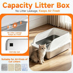 Stainless Steel Cat Litter Box with Scoop, Metal Litter Pan, Medium | High Sides Prevent Scatter & Urine Splashes; Angled Anti-Tracking Step; Non-Porous Odor-Free Base; Easy Low Front Entry