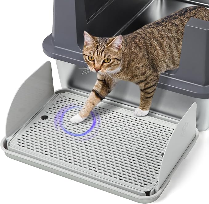 Cat Litter Box Step, Cat Step with Detachable Splash-Proof Baffles, Grey | Litter Box Ramp with Filter Function, Litter Catcher for Kittens & Elderly Cats, Non-Slip Cat Litter Mat Pedal, Easy to Clean